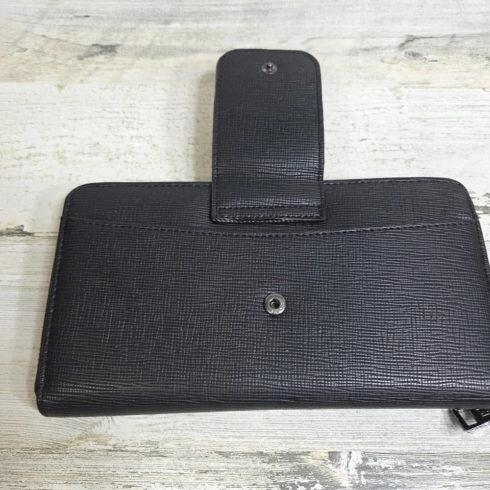Badgley Mischka Black Vegan Leather Zip Around Long Wallet Clutch NWT